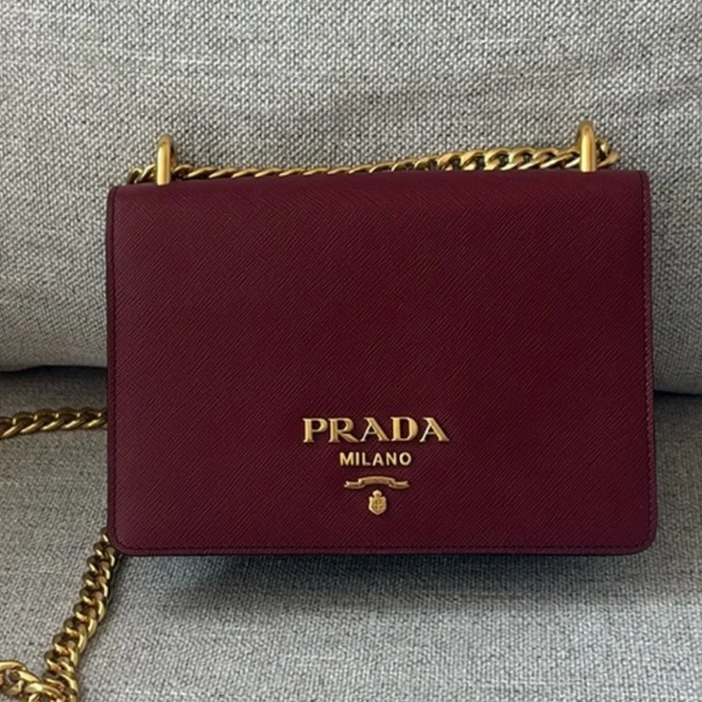 Prada Maroon Leather Crossbody Bag with Gold Chain - Picture 1 of 7